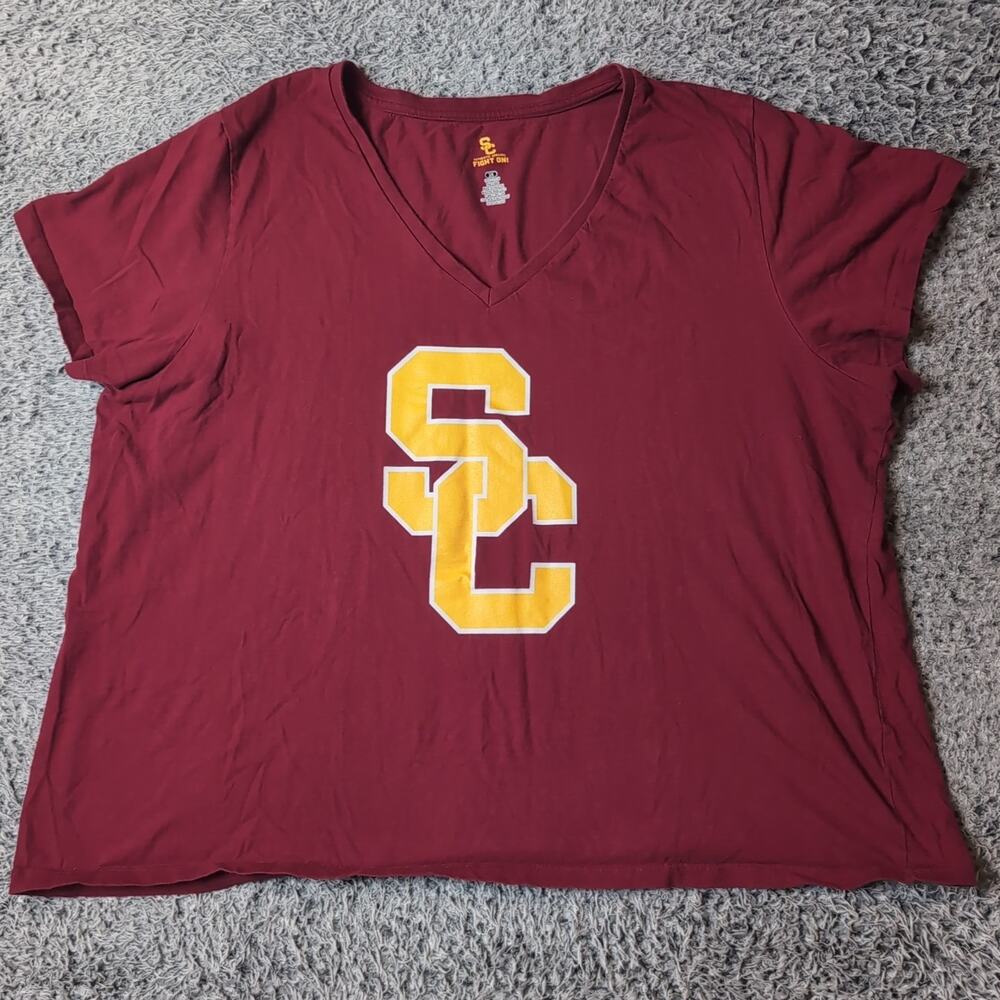 USC Trojans Shirt Women 3XL XXXL Red College Short Sleeve V Neck Graphic Tee